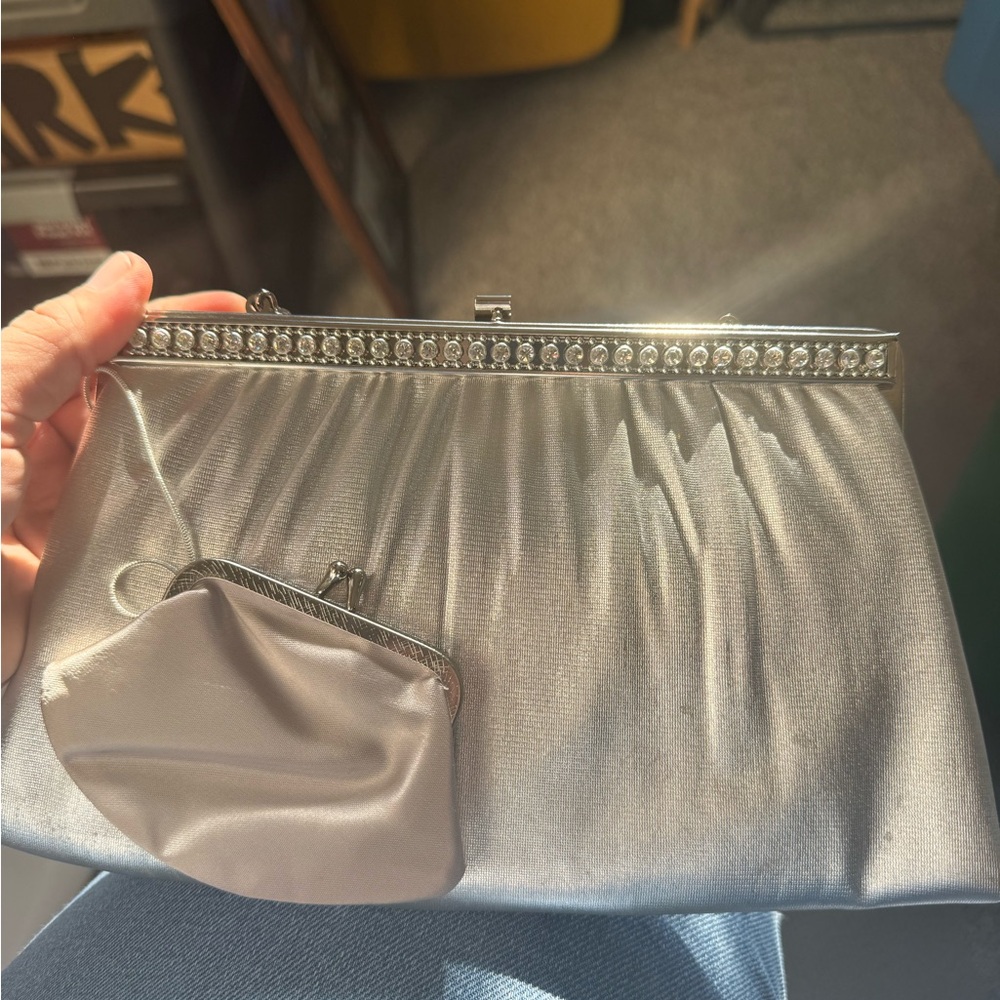 Chic Silver Clutch with Rhinestone Detail